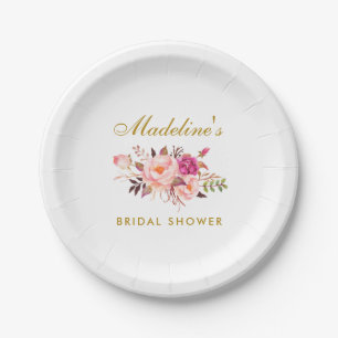 Assiettes En Carton Fête des mariées florale en or rose