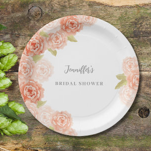 ASSIETTES EN CARTON FÊTE DES MARIÉES FLORALE PEACH WATERCOLOR