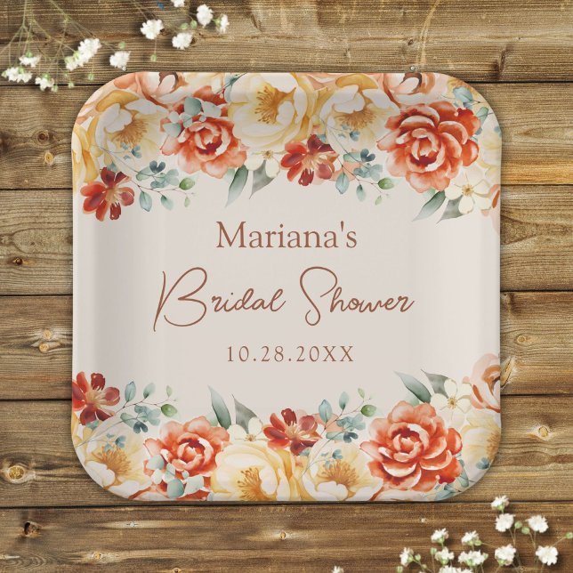 Assiettes En Carton Fête des mariées florale romantique beige rouille (Créateur téléchargé)