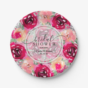 Assiettes En Carton Fête des mariées florale rose
