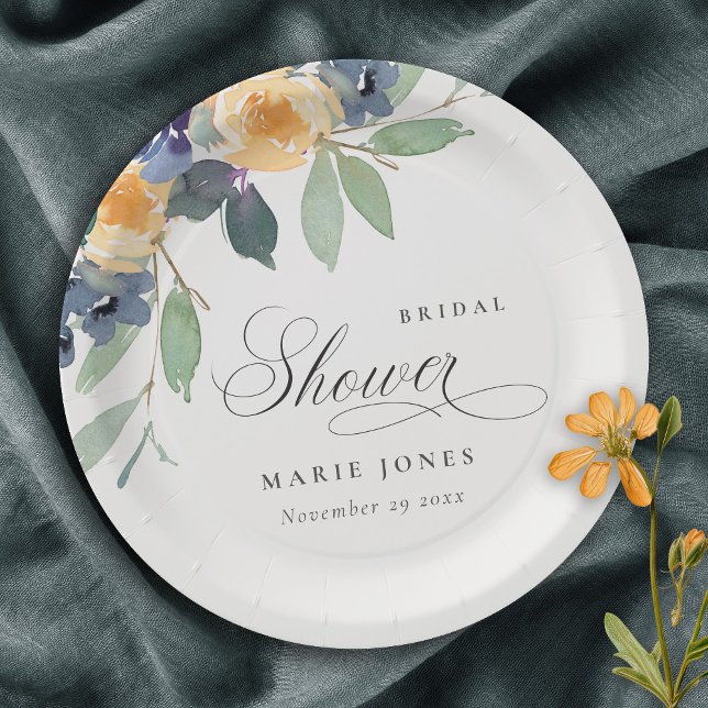 Assiettes En Carton Fête des mariées florale rustique jaune joyeux (Créateur téléchargé)