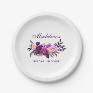 Assiettes En Carton Fête des mariées florale violet ultra violet