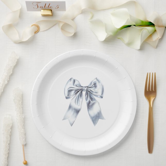 Assiettes En Carton Fête des mariées Glam Silver Bow (Mariage)