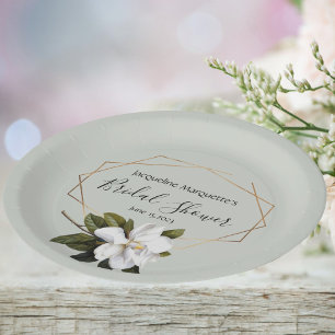 Assiettes En Carton Fête des mariées Magnolia avec Or et Sage