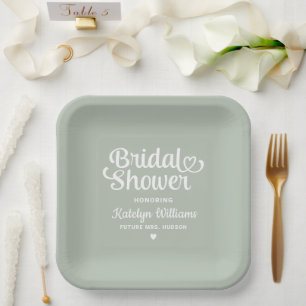 Assiettes En Carton Fête des mariées Mariage Sage Green personnalisée