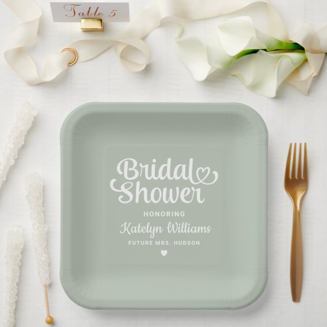 Assiettes En Carton Fête des mariées Mariage Sage Green personnalisée (Mariage)