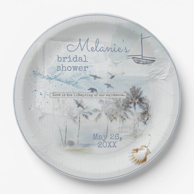 Assiettes En Carton Fête des mariées maritime (Devant)