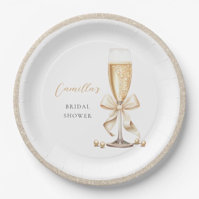 Assiettes En Carton Fête des mariées Pearl & Prosecco Bow (Devant)