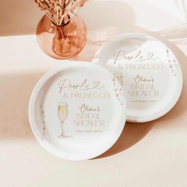Assiettes En Carton Fête des mariées Pearls & Prosecco, Brunch nuptial (Créateur téléchargé)