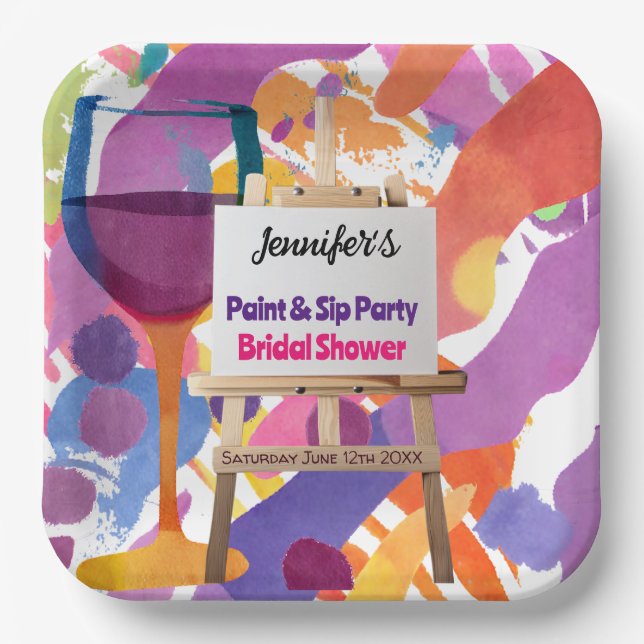 Assiettes En Carton Fête des mariées Peinture et Sip (Recto)