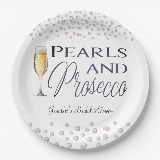 Assiettes En Carton Fête des mariées Perles et poursuites (Devant)