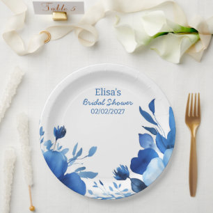Assiettes En Carton Fête des mariées personnalisée Blue Blooms Waterco