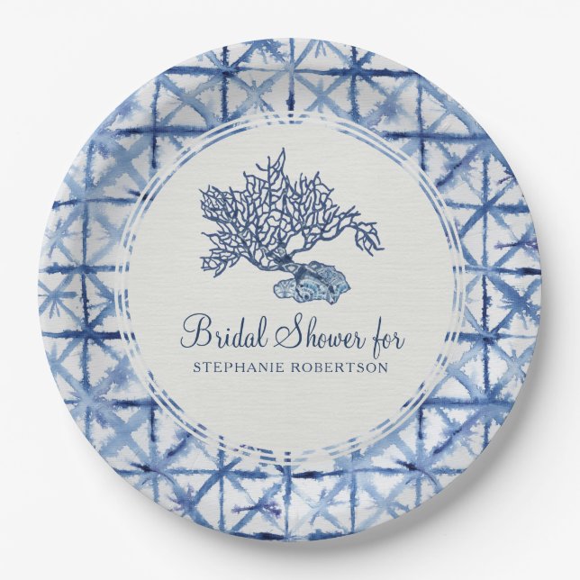 Assiettes En Carton Fête des mariées Plage moderne Coral Indigo Shibor (Devant)