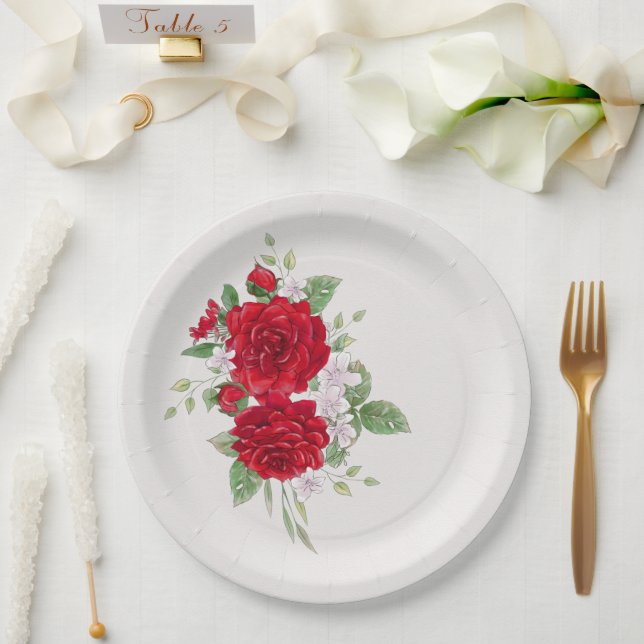 Assiettes En Carton Fête des mariées Red Roses (Mariage)