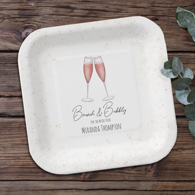 Assiettes En Carton Fête des mariées rose Brunch et Bubbly Aquarelle (Créateur téléchargé)