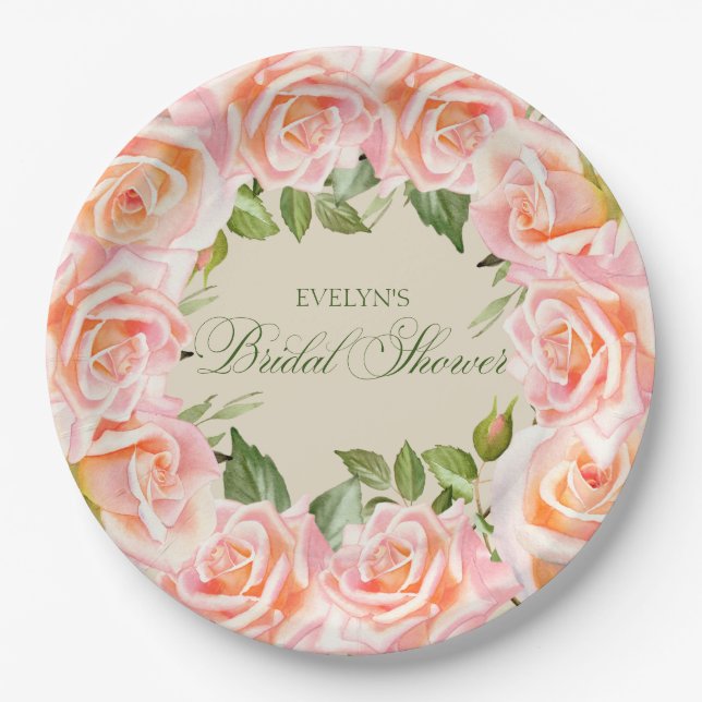 Assiettes En Carton Fête des mariées Rose d'aquarelle rose doux (Devant)