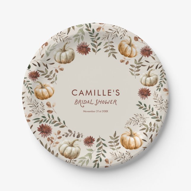 Assiettes En Carton Fête des mariées rustique de l'automne citrouille (Devant)