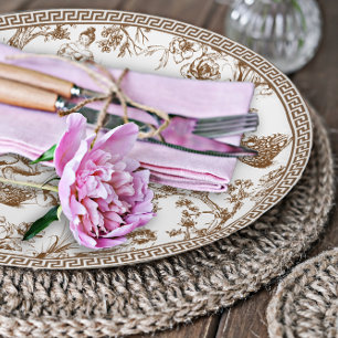 Assiettes En Carton Fête des mariées Toile de Jouy Brown et blanche