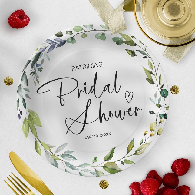 Assiettes En Carton Fête des mariées verdoyante élégante (Créateur téléchargé)