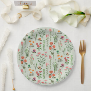 Assiettes En Carton Fête des mariées verte fleur sauvage Sage