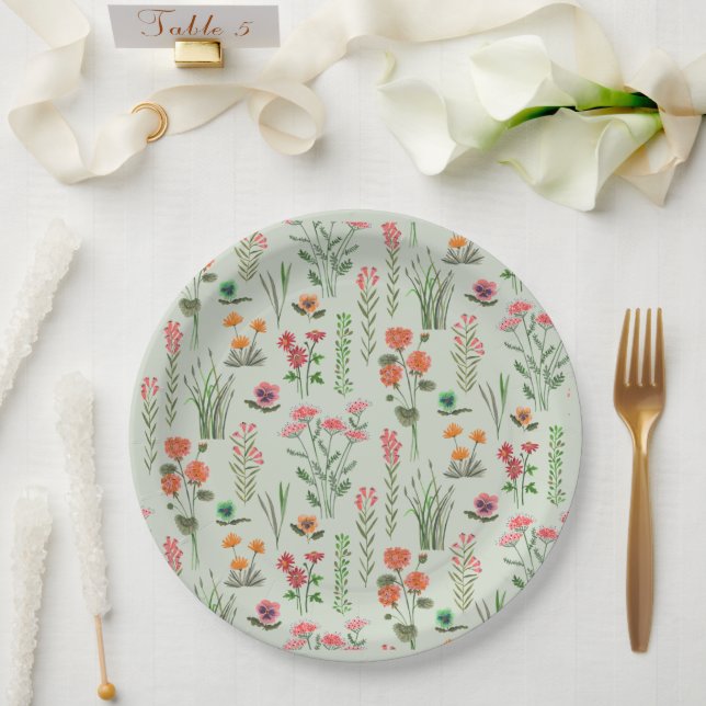 Assiettes En Carton Fête des mariées verte fleur sauvage Sage (Mariage)