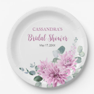 Assiettes En Carton Fête des mariées verte pourpre Dahlia Eucalyptus