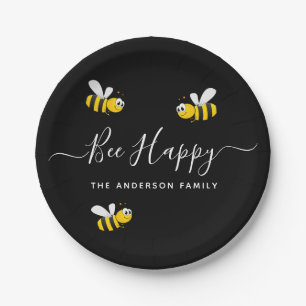 Assiettes En Carton Fête d'été abeille noire jaune heureux bourdons