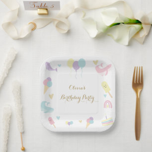 Assiettes En Carton Fête d'été Crème glacée Calligraphie Anniversaire