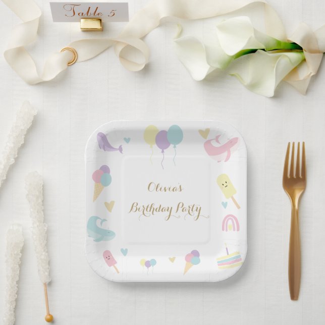 Assiettes En Carton Fête d'été Crème glacée Calligraphie Anniversaire (Mariage)