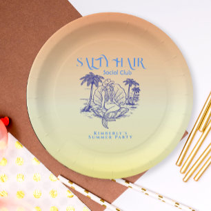 Assiettes En Carton Fête d'été de Cowgirl Mermaid Jaune Côtière