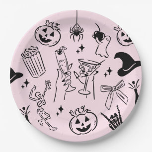 Assiettes En Carton Fête d'Halloween à main rose