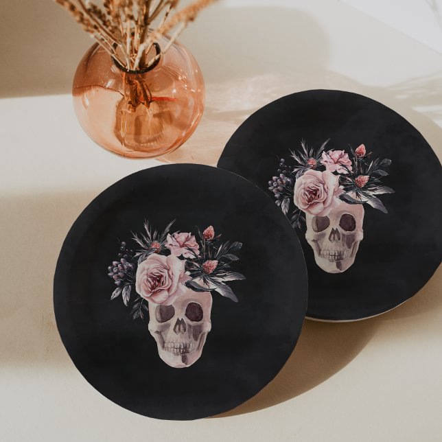 Assiettes En Carton Fête d'Halloween au crâne floral (Créateur téléchargé)