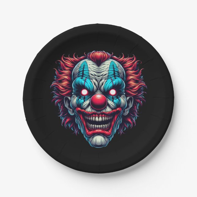 Assiettes En Carton Fête d'Halloween Clown éffrayant (Devant)