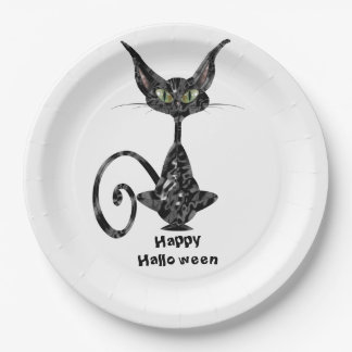 Assiettes En Carton Fête d'Halloween de chats noirs superstitieux