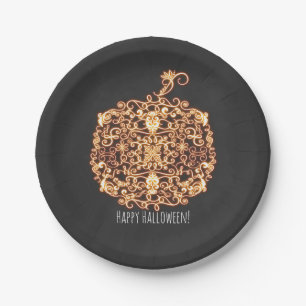 Assiettes En Carton Fête d'Halloween Filigree Orange brillant Citrouil