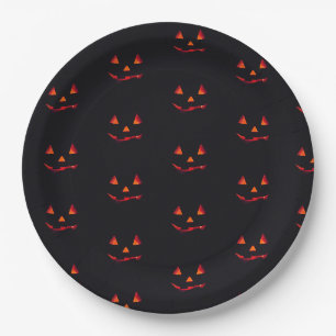 Assiettes En Carton Fête d'Halloween noir et orange citrouille