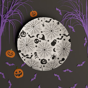 Assiettes En Carton Fête d'Halloween pour enfants en octobre : noir et