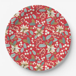 Assiettes En Carton Fête d'hiver arrière - plan rouge Poinsettia