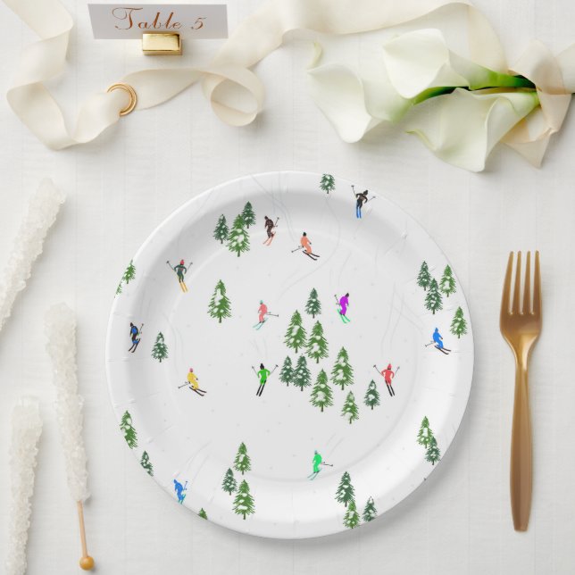 Assiettes En Carton Fête d'Illustration de ski alpin Freeride (Mariage)