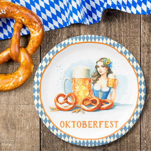 Assiettes En Carton Fête d'Oktoberfest avec bière et bretzels ai