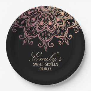 Assiettes En Carton Fête Douce 16 Rose Gold Mandala