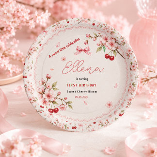 Assiettes En Carton Fête du 1er anniversaire de la petite fille aux fl