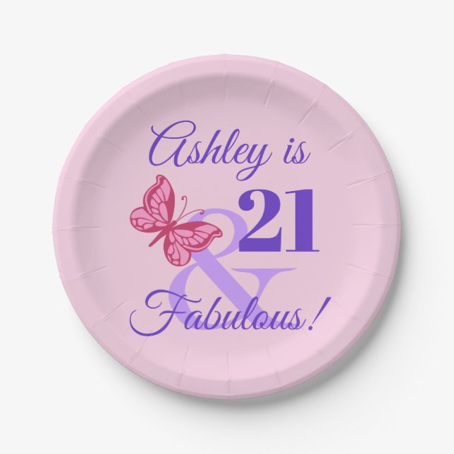Assiettes En Carton Fête du 21e anniversaire pour filles (Devant)