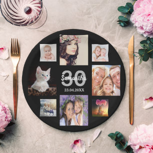 Assiettes En Carton fête du 30e anniversaire photo collage femme noir