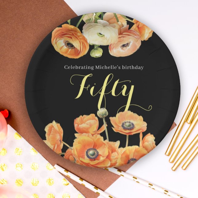 Assiettes En Carton Fête du 50e anniversaire du Black Orange moderne (Créateur téléchargé)