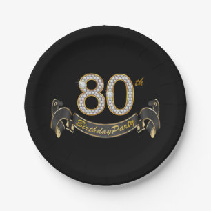 Assiettes En Carton Fête du 80e anniversaire Black Gold Diamond