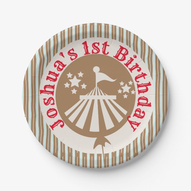 Assiettes En Carton Fête du Carnaval du Cirque Retro Anniversaire Tan (Devant)