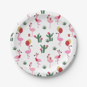 Assiettes En Carton Fête du Flamant rose de Noël   Vacances