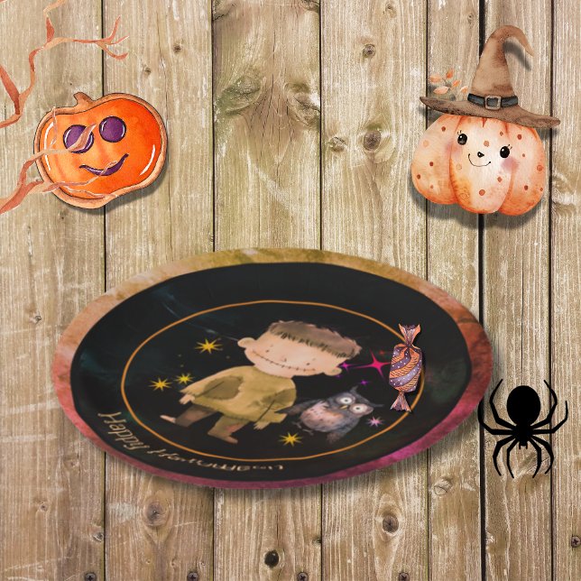 Assiettes En Carton Fête du petit monstre d'Halloween (Halloween Little Monster Party Paper Plates)