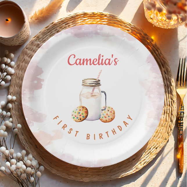 Assiettes En Carton Fête du premier anniversaire du lait et des biscui (Créateur téléchargé)
